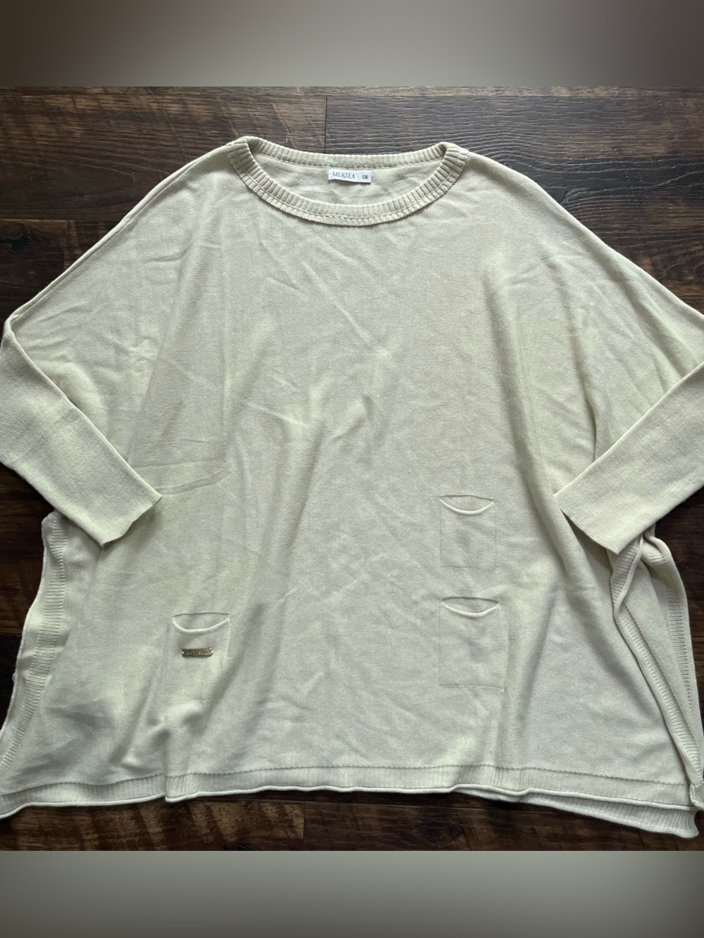 Mersea Mer Sea one size Catalina beige slub poncho knit sweater minimalist